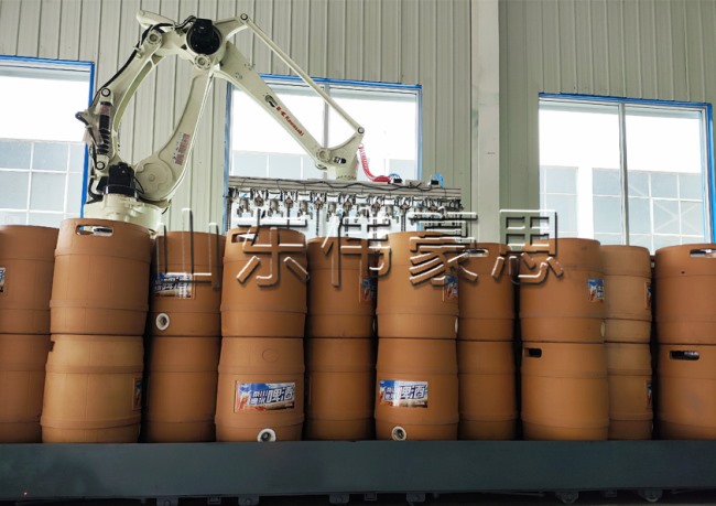 啤酒桶全自動碼垛設(shè)備 智能碼垛機械手方案