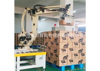 礦泉水智能裝箱碼垛線 機(jī)械手碼垛機(jī)客戶現(xiàn)場(chǎng)